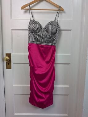 Karlie Vintage 80s Barbiecore Striped Bustier Pink Satin Dress L